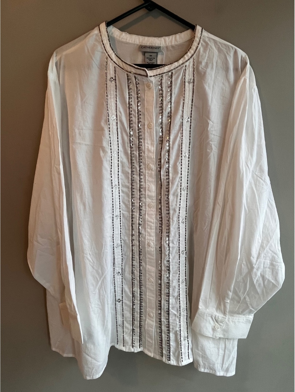 Catherines White Beaded Sequin Button Front Tunic Shirt Blouse NWT Size 3X